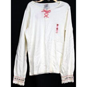 NWT 2005 Gymboree Tyrolean Lure White Shirt sz 12 Lace-up Smocked Girls Long